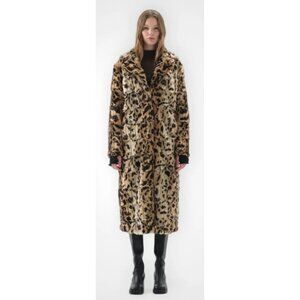 Free People Unreal Fur Long Song Coat Womens M Leopard Mob Wife Luxury Glam